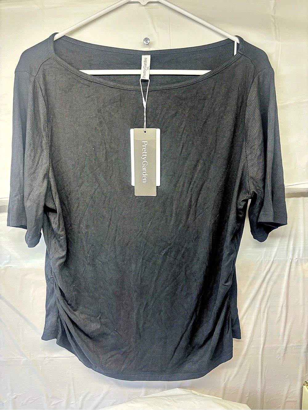 PrettyGarden Ruched Side Top in Black XXL NWT